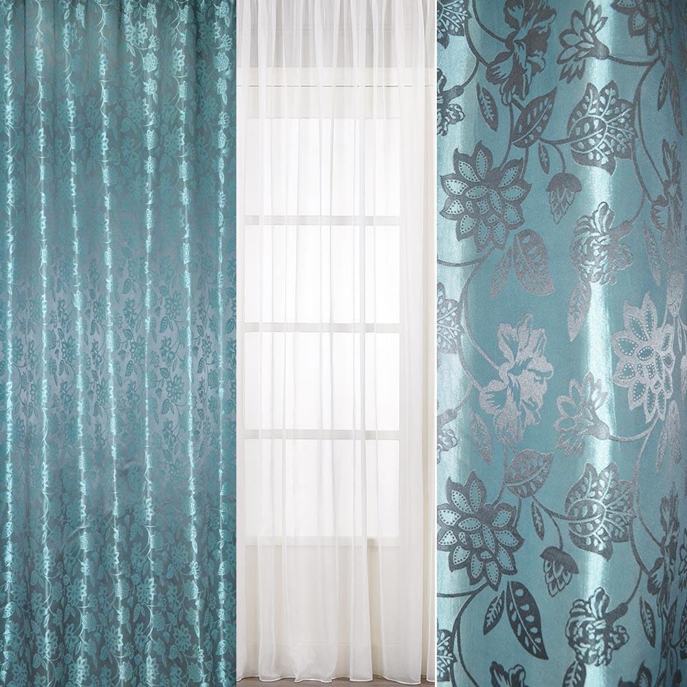 Атлас жакард 2-х-стор. для штор квіти в'юнкі сіро-блакитний, ш.280