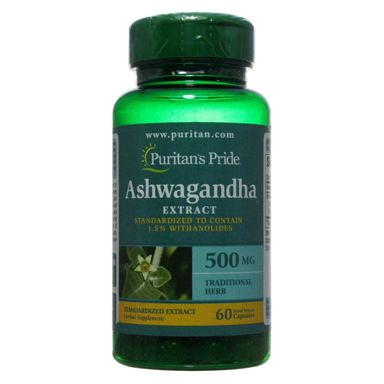Ашваганда екстракт, Ashwagandha Standardized Extract 500 mg, Puritan's Pride, 60 капсул
