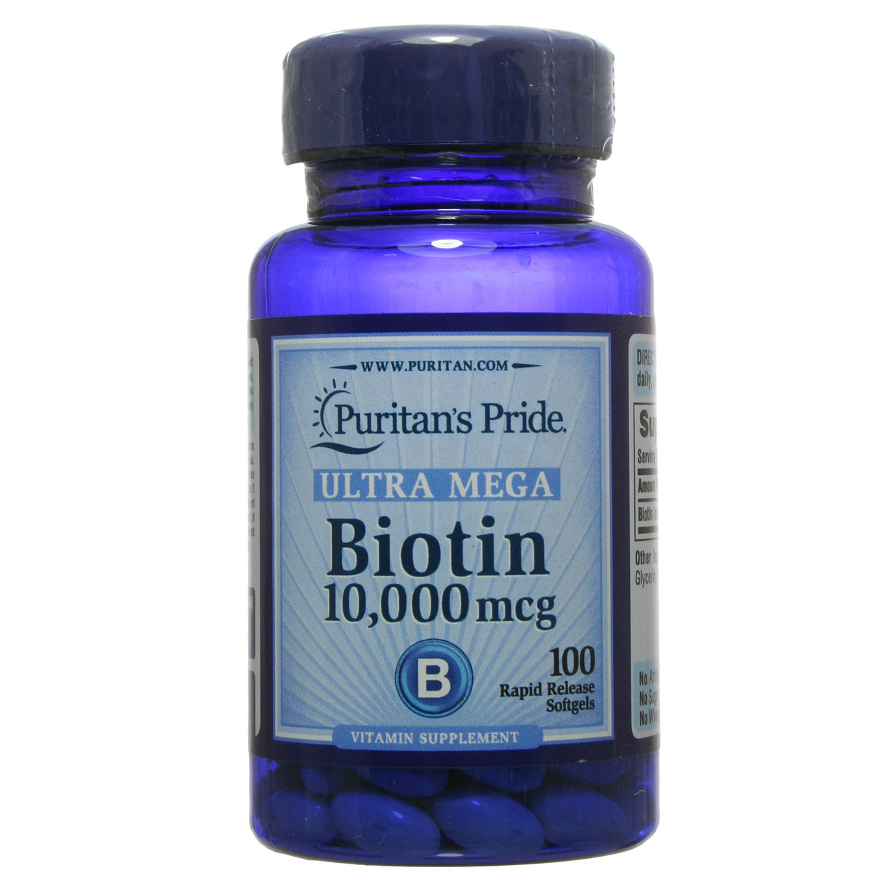 Біотин, Biotin 10,000 mcg Puritan's Pride, 100 капсул