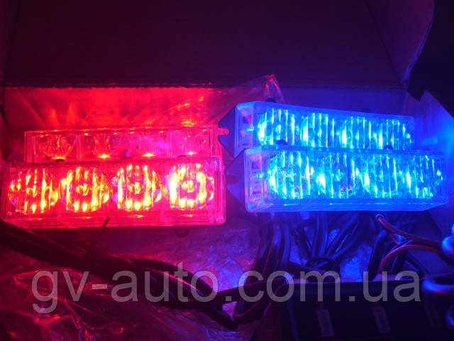 Стробоскопи LED 4-2-16 червоно-сині або червоні 12-24В.