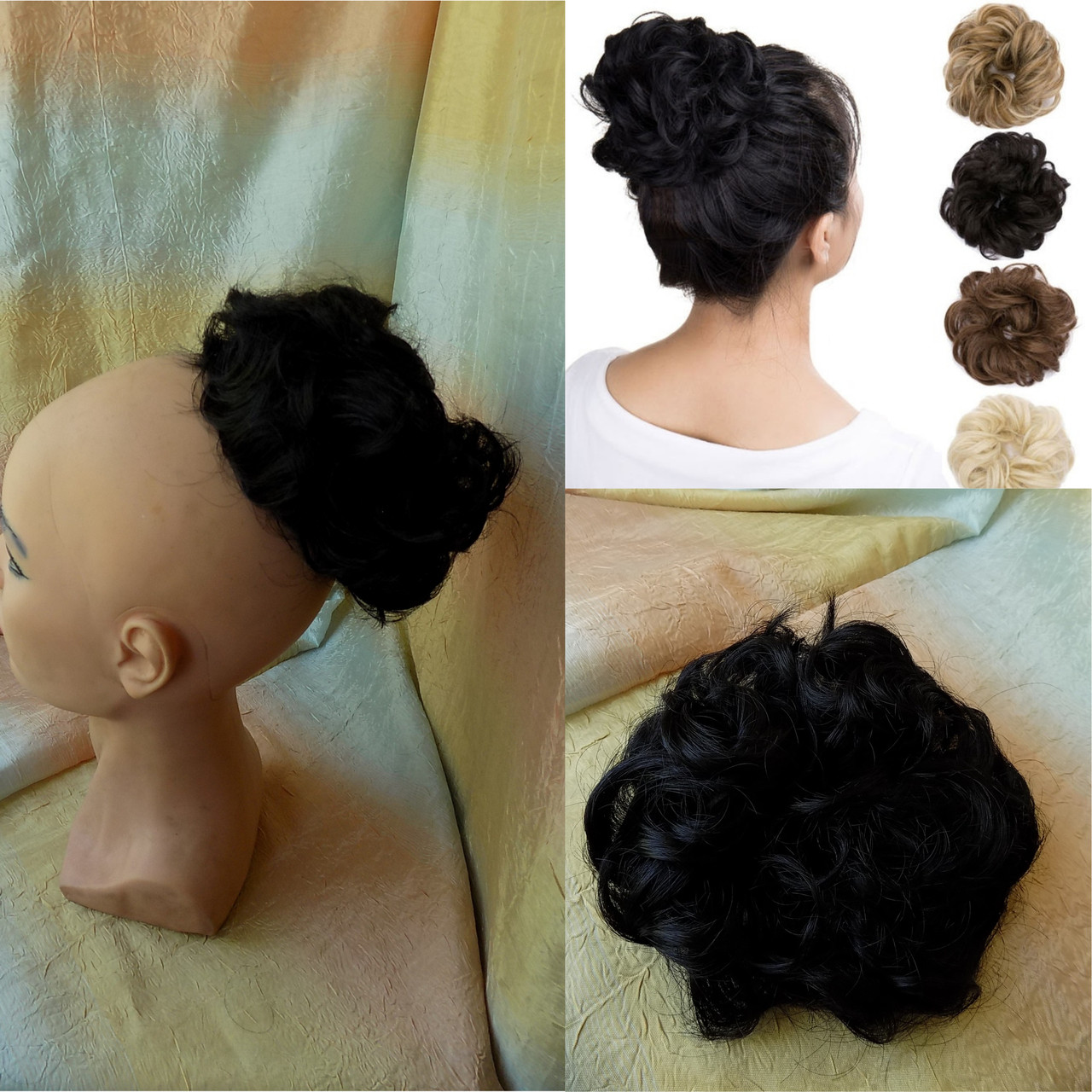 Гумка шиньйон з канекалона чорна кава 0215V-2, фото 1