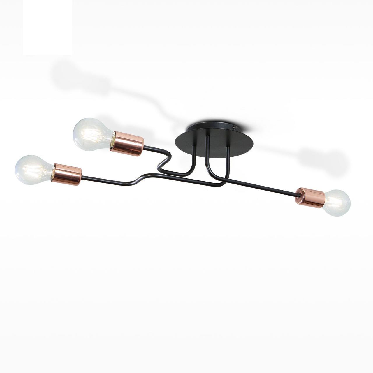 Люстра чорна металева без скла у стилі лофт на кухню, передпокій, кабінет, фото 1