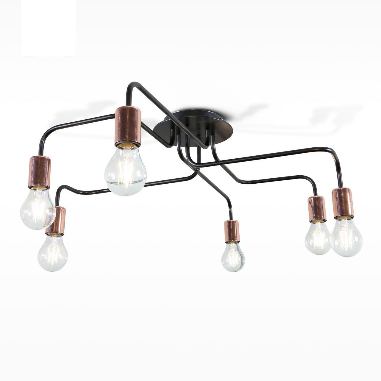 Люстра чорна металева без скла у стилі лофт у зал, передпокій, кабінет, фото 1