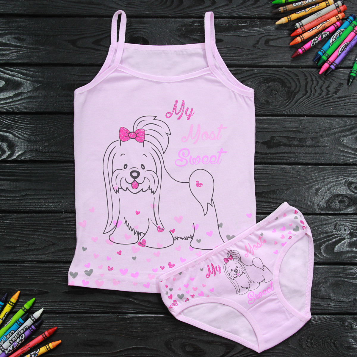 Комплект дитячий Donella з собачкою рожевий для дівчинки на 2/3 року