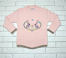 Теплий зимовий светр рожевим кольором із зайчиками для дівчинки