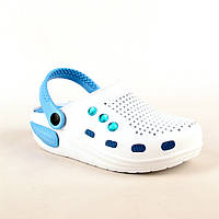 Женские кроксы из пены, р-р 41 стелька 26,5 см, белые с голубым сабо со стразами Медицинская обувь