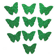 Зелені метелики з глітером (блискітками) аплікації з фоамирана Латексу заготовки 3.8 см 10 шт/уп