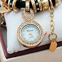 Часы-браслет Pandora (часы в стиле Pandora Style) черные с золотой фурнитурой