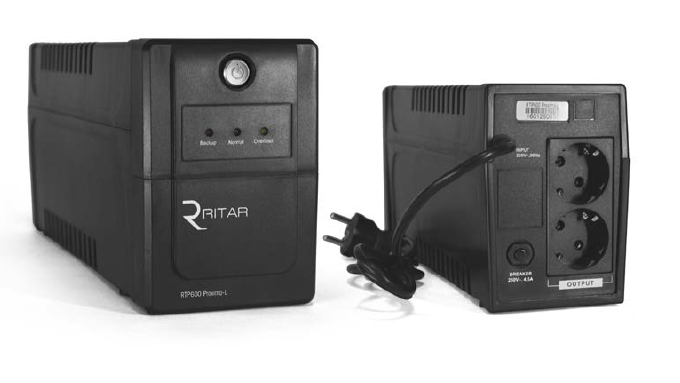 ИБП Ritar RTP600 (360W) Proxima-L ЛЕД AVR 2st 2xSCHUKO socket 1x12V7Ah plastik Case Черный