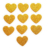 Золоті сердечка серця з глітером (блискітками) аплікації з фоамирана Латексу заготовки 3.8 см 10 шт/уп