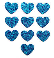 Сині сердечка серця з глітером (блискітками) аплікації з фоамирана Латексу заготовки 3.8 см 10 шт/уп