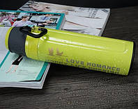Термос спорт бутылка Love Romance Sport с чашкой и карабином 500 мл зеленый