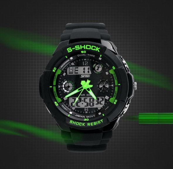 Водонепроникні спортивні наручний годинник з LED підсвічуванням S-SHOCK Skmei Зелений Чорний