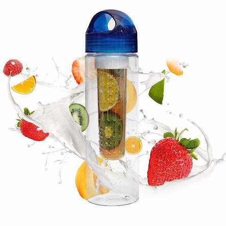 Пляшка для води та напоїв SUNROZ Fruit Bottle з контейнером для фруктів 800 мл Синя, фото 2