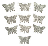 Срібні Метелики N1 з глітером (блискітками) аплікації з фоамирана Латексу заготовки 3.8 см 10 шт/уп