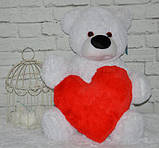 Білий плюшевий Ведмедик 70 см. із серцем 25 см. Найроманіший подарунок, фото 2