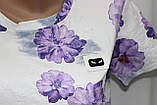 Футболка жіноча біла в фіолетові квіти,пряма Жіночі футболки, фото 3