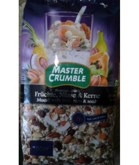 Мюслі з сухофруктами, горіхами і кокосовими пластівцями Master Crumble 750гр