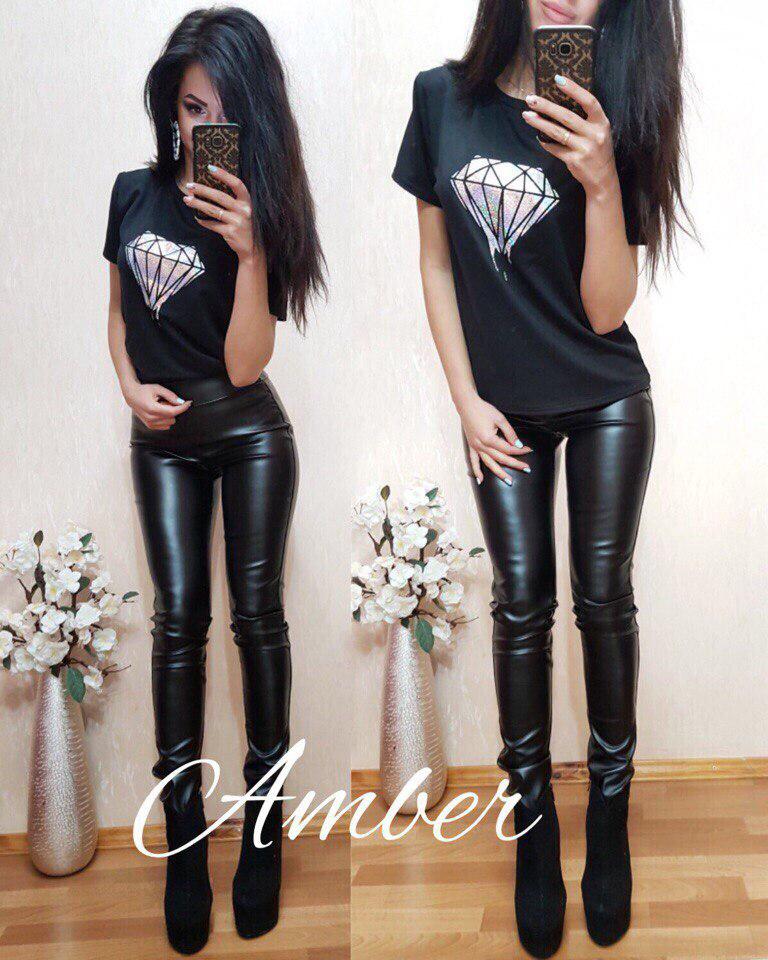 Лосини якісна екошкіра з високою талією, фото 1