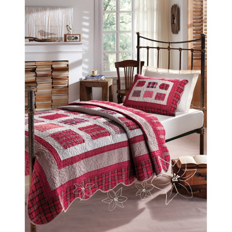 Покривало з наволочкою Karaca Home - Cheery Patchwork бавовна 90% поліестер підходи 180*260