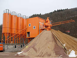 Стаціонарний бетонний завод ELBA EBC-S зі звездообразным складом интертных матеріалів і радіальним скрепером