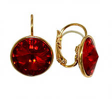 Сережки ХР. Позолота 18К. Камені: Swarovski червоного кольору. Діаметр: 14 мм. Висота: 2 см.