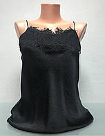 Майка літня жіноча чорна з мереживними квітами