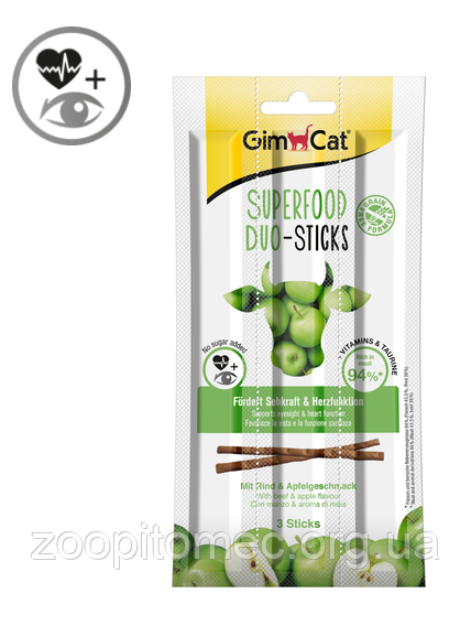 Ласощі для кішок GIMСET SUPERFOOD М'ясні Дуо-палички яловичина і яблука, 3 шт