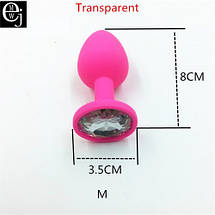 Анальна пробка М 3,5 см Silicon M Crystal середня силіконова з камнем, фото 4