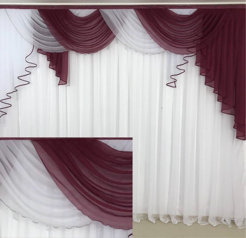 Ламбрекен шифоновий №352 3м зал спальня бордовий
