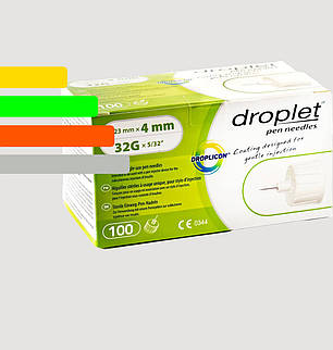 Голки Droplet (Дроплет) 4мм 32G для шприц-ручок інсулінових, фото 1