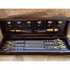 Ексклюзивний набір для шашлику ручної роботи на подарунок.Шампура+чарки+ніж+виделка