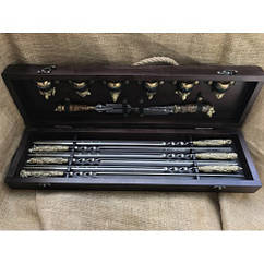 Набір для шашлику «Дикі звірі» ручної роботи, 14 предметів, шампури, чарки, ніж і виделка з нержавіючої сталі