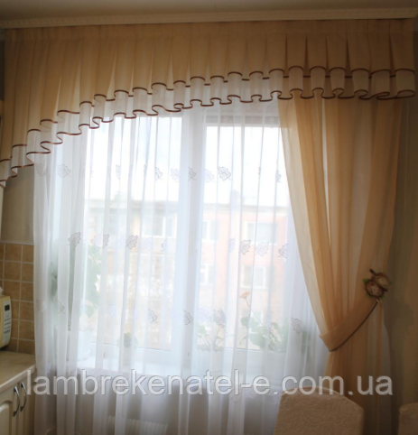 Ламбрекен бантовий із фіранкою для кухні, фото 1