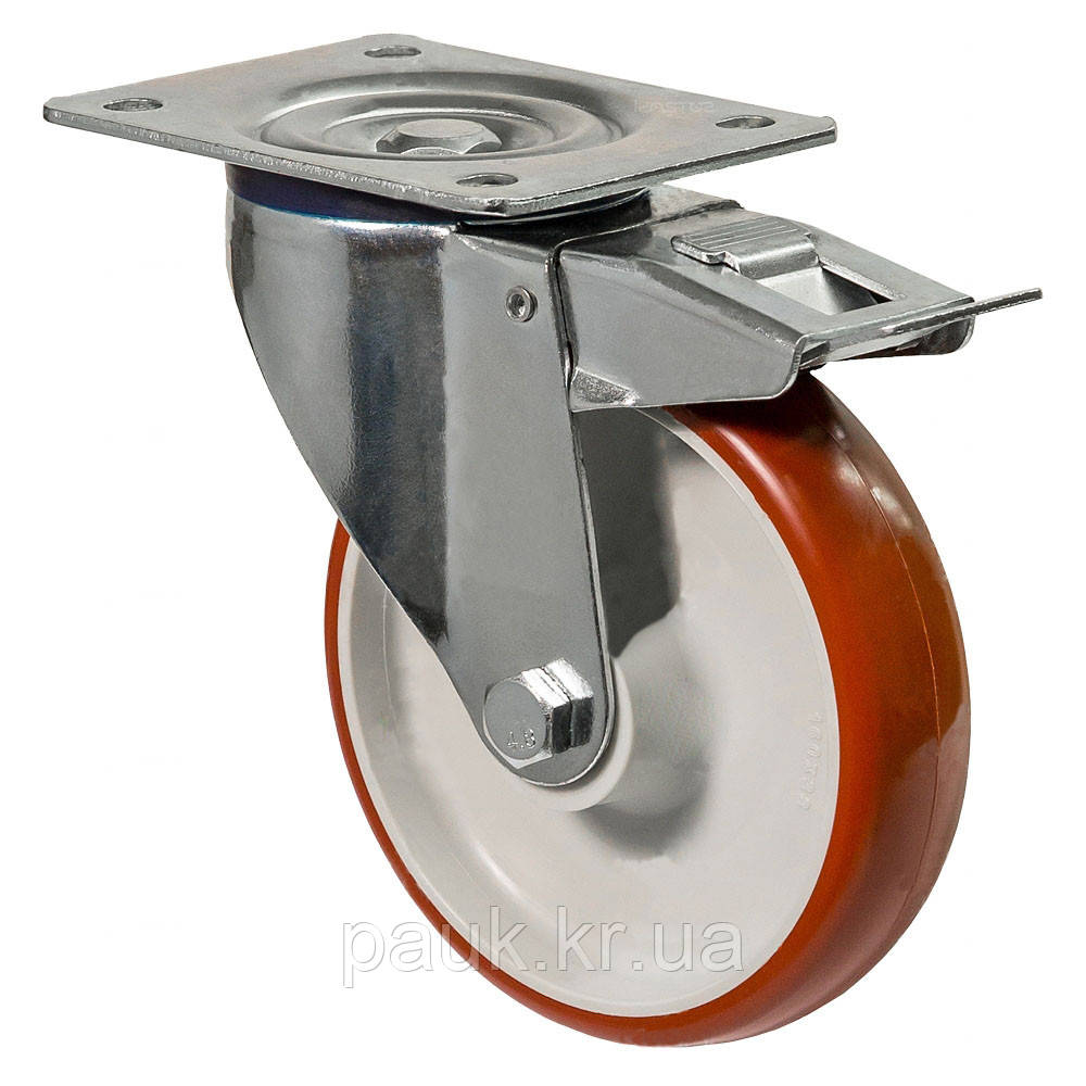 Колесо 5204-N-160-R, Ø 160 мм, поворотне колесо з гальмом, колесо з кронштейном, колесо з роликовим підшипником, фото 1