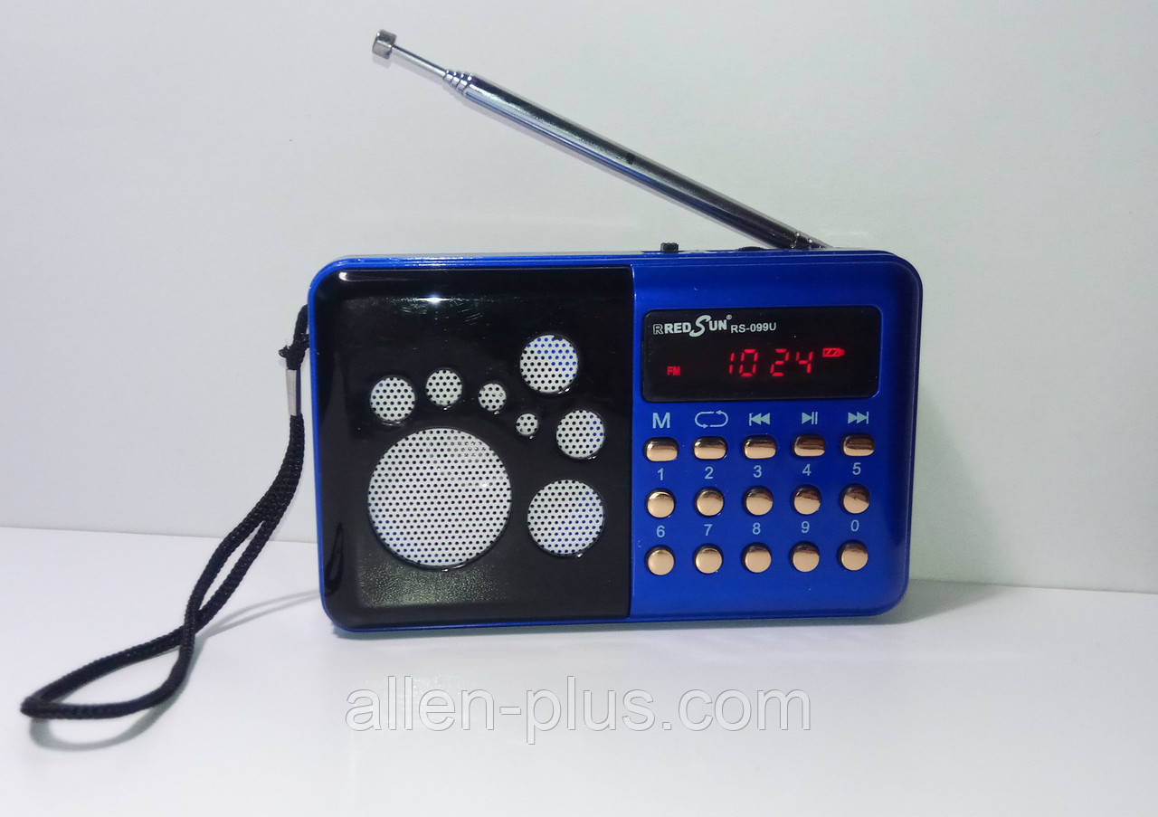 Радіоприймач RRedSun RS-099U, FM 87-108 Mhz, USB/microSD, mp3, акумулятор Li-Ion 800 mAh BL-5C blue