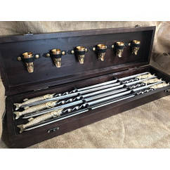 Комплект шампурів "Царський улов" з чарками в кейсі з натурального дерева