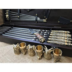 Набір шампурів "Дикі звірі" ручна робота, чарки, ніж, мангал