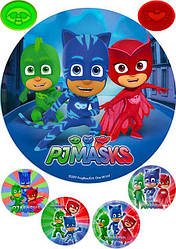 Вафельна картинка для торта, кондитерських виробів "Герої в масках" кругла (лист А4, 21 см х 30 см)