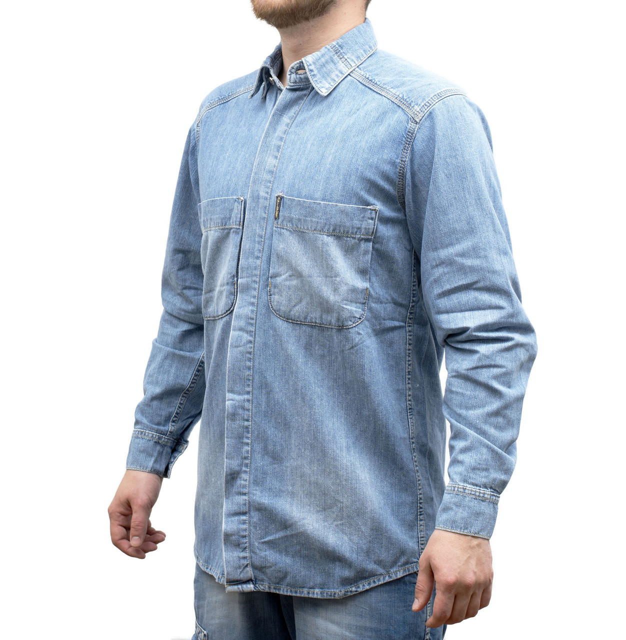 Сорочка чоловіча джинсова Crown Jeans модель 956 (R075) Vintage Denim