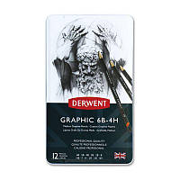 Набір графітних олівців DERWENT Graphic Designer Medium (6B-4H) 12 шт. в металевій коробці 34214