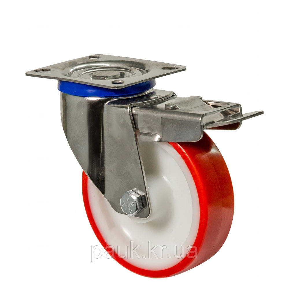 Колесо 5204-NI-101-P, Ø 100 мм, 52NI Norma Inox, колесо поворотне з гальмом, колесо з підшипником ковзання, колесо на візок, фото 1