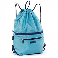 Сумка рюкзак детский для сменной обуви голубой городской на шнурке с карманами Dolly 841 30х43х12 см