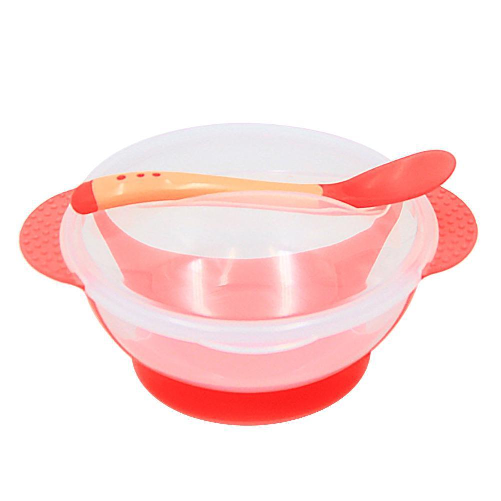 Набір 077 Тарілка на присосці з термоложкой Рожева, фото 1