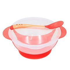 Набір 077 Тарілка на присосці з термоложкой Рожева