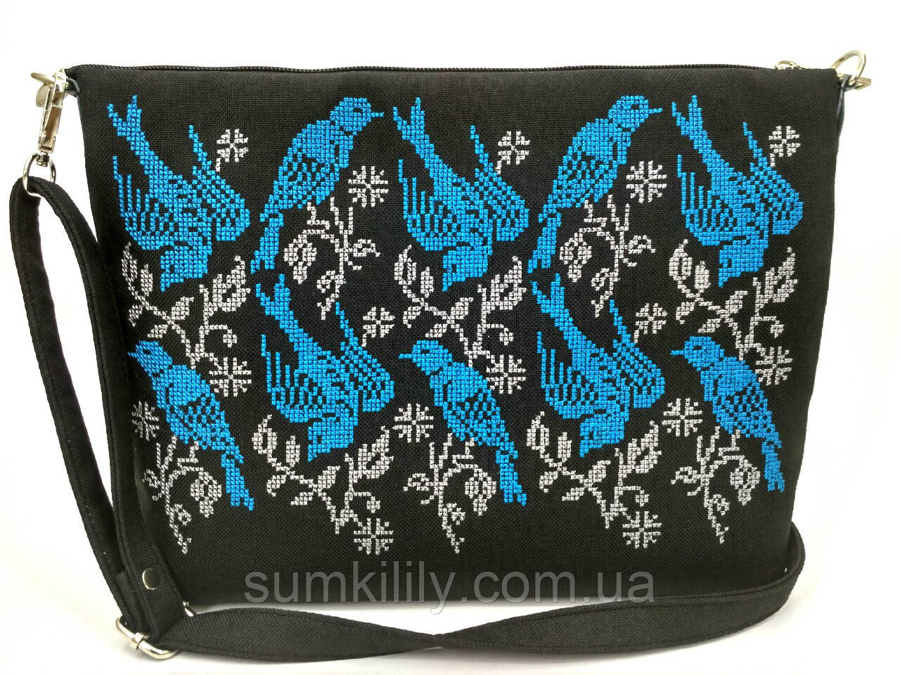 Текстильна сумка з вишивкою Пташки 6, фото 1