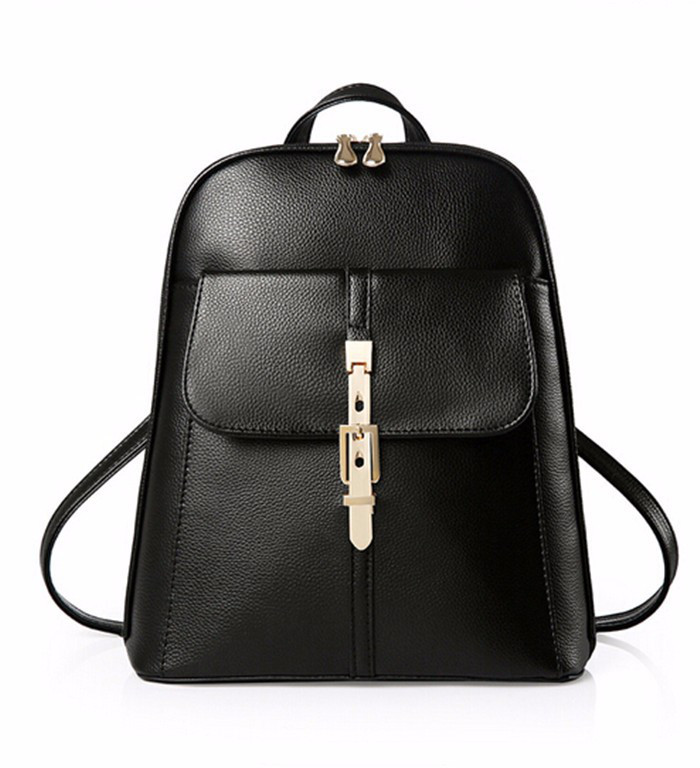 Рюкзак жіночий міський із пряжкою гладкий (чорний), фото 1