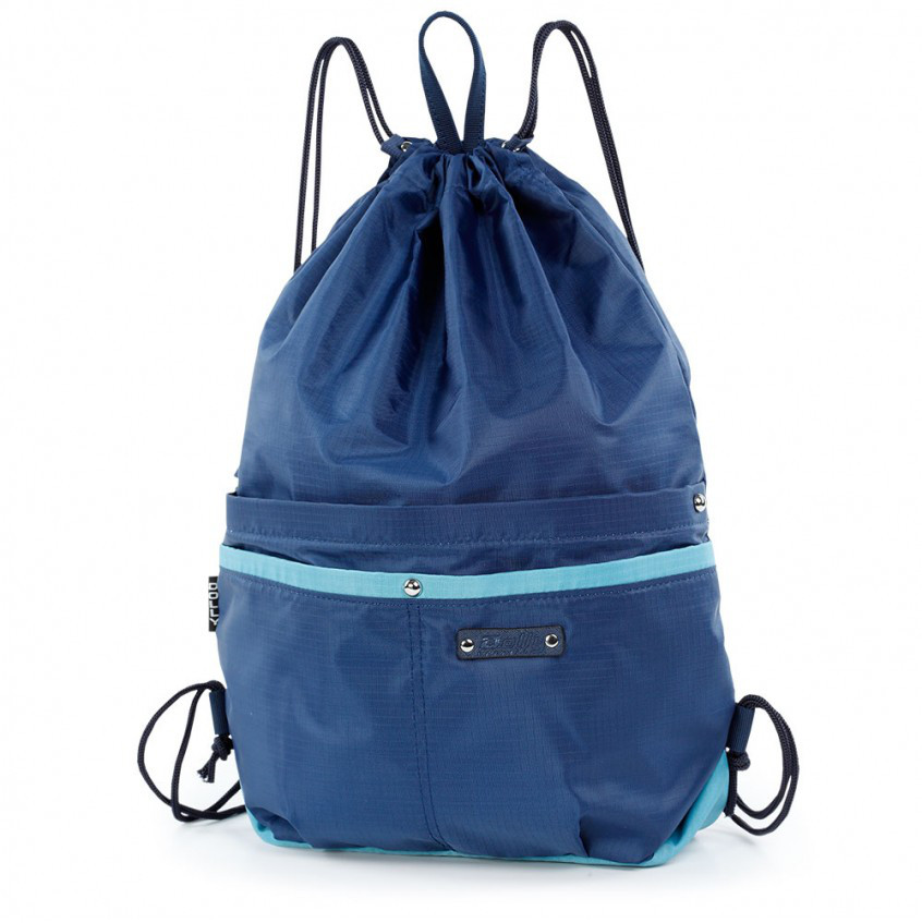 Рюкзак на шнурках синій для змінного взуття легкий спортивний міський з кишенями Dolly 843