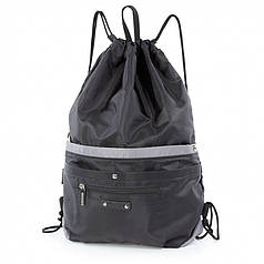 Рюкзак сумка для зміни дитяча для змінного взуття на шнурку з кишенями на блискавках чорний Dolly 844