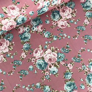 Сатин (ТУРЦІЯ шир. 2,4 м) троянди на темно-рожевому (SAT-S-0001)